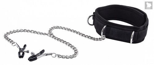 Чёрный воротник с зажимами для сосков Velcro Collar, цвет черный - Shots Media