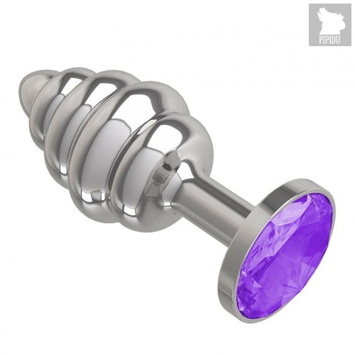 Серебристая пробка с рёбрышками и фиолетовым кристаллом - 7 см, цвет серебряный/фиолетовый - МиФ