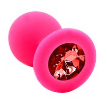 Розовая силиконовая анальная пробка с красным кристаллом - 7 см, цвет красный/розовый - Kanikule