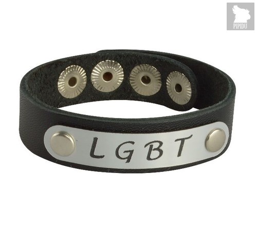Кожаный браслет LGBT, цвет серебряный/черный - Sitabella
