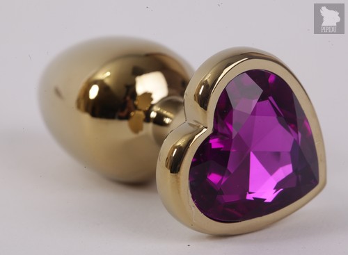 Анальная пробка золото 8х3,5см с сердечком фиолетовый страз размер-L 47192-1-MM - Eroticon