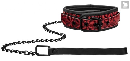 Красно-черный широкий ошейник с поводком Luxury Collar with Leash, цвет красный/черный - Shots Media