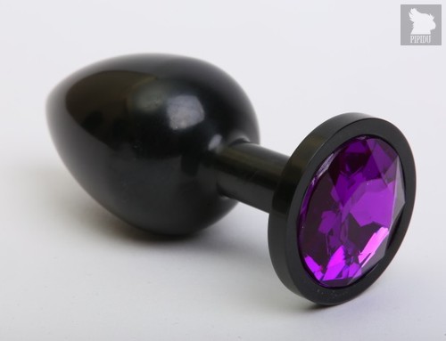 Чёрная анальная пробка с фиолетовым стразом - 7,6 см, цвет черный - 4sexdreaM