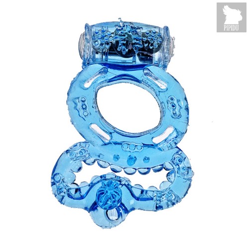 Голубое эрекционное кольцо с вибратором и подхватыванием мошонки, цвет голубой - SEXTOY
