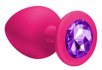 Большая розовая анальная пробка Emotions Cutie Large с фиолетовым кристаллом - 10 см