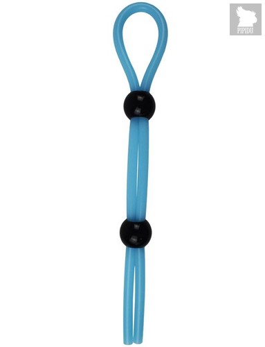 Голубое эрекционное лассо с двумя утяжками - 20 см., цвет голубой - Eroticon