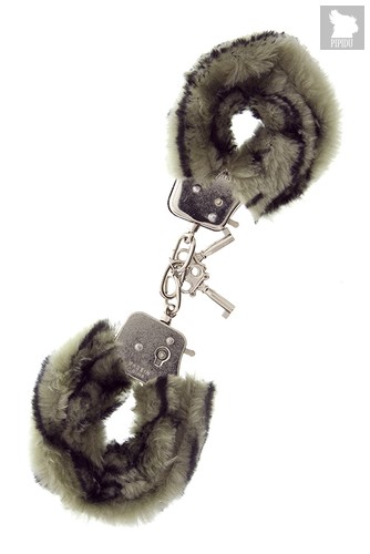 Металлические наручники с чёрно-серой меховой опушкой, цвет серый - Dream toys