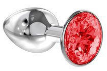 Малая серебристая анальная пробка Diamond Red Sparkle Small с красным кристаллом - 7 см - Lola Toys