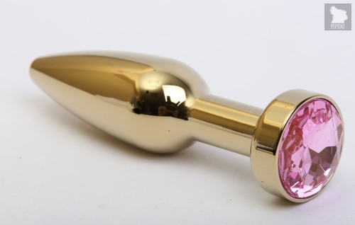 Золотистая анальная пробка с розовым кристаллом - 11,2 см - 4sexdreaM