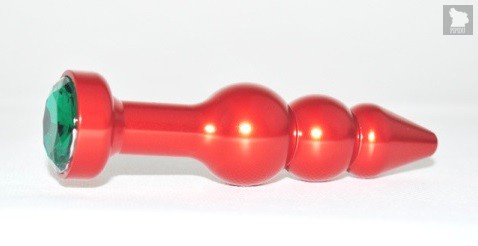 Анальная ёлочка с зеленым кристаллом - 11,2 см, цвет красный - 4sexdreaM