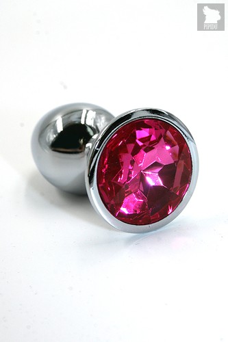 Серебристая алюминиевая анальная пробка с ярко-розовым кристаллом - 6 см, цвет серебряный/темно-розовый - Kanikule