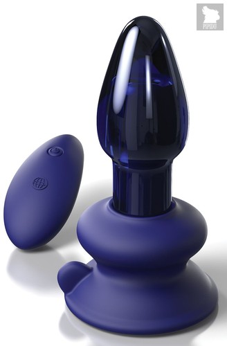 Синий конический стеклянный вибростимулятор с пультом ДУ и присоской - 10,2 см., цвет синий - Pipedream