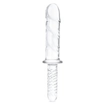 Стеклянный фаллоимитатор с рукоятью 11’’ Girthy Cock Double Ended With Handle - 28 см., цвет прозрачный - Gläs