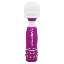 Фиолетово-белый жезловый мини-вибратор с кристаллами Mini Massager Neon Edition, цвет белый/фиолетовый - Bodywand
