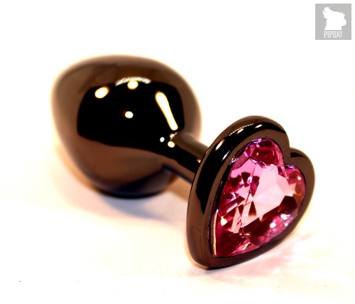 Чёрная пробка с розовым сердцем-кристаллом - 7 см, цвет черный - 4sexdreaM