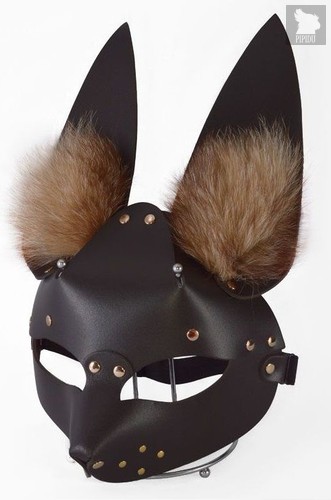 Коричневая маска "Зайка" с меховыми ушками, цвет коричневый - Sitabella