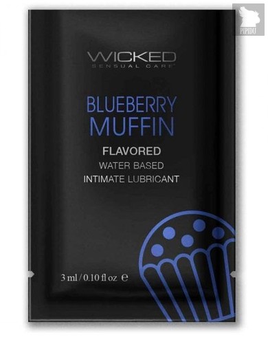Лубрикант на водной основе с ароматом черничного маффина Wicked Aqua Blueberry Muffin - 3 мл. - Wicked