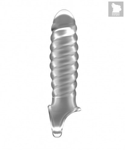 Прозрачная ребристая насадка Stretchy Penis Extension No.32, цвет прозрачный - Shots Media