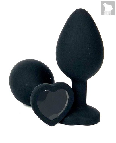 Черная силиконовая пробка с черным кристаллом-сердцем - 8 см., цвет черный - Vandersex