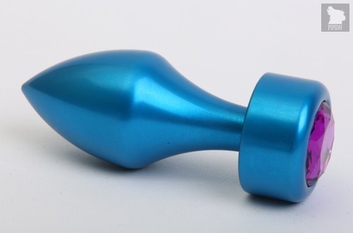 Синяя анальная пробка с фиолетовым стразом - 7,8 см, цвет синий - 4sexdreaM