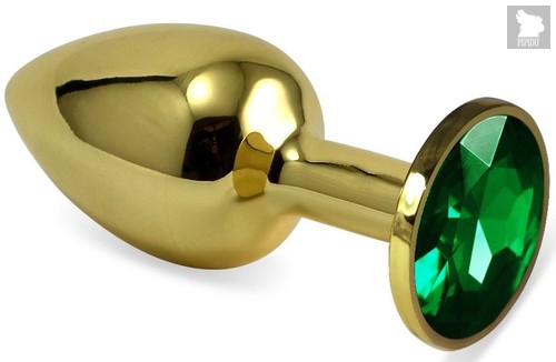 Золотистая анальная пробка с зеленым кристаллом - 5,5 см., цвет зеленый - Vandersex