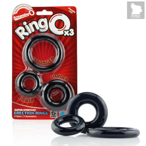 Эрекционные кольца RingO x3, набор 3 шт., цвет черный - Screaming O