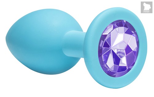 Средняя голубая анальная пробка Emotions Cutie Medium с фиолетовым кристаллом - 8,5 см, цвет голубой - Lola Toys