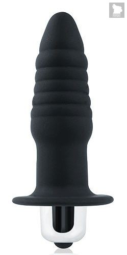 Черная ребристая вибровтулка с ограничителем - 7 см., цвет черный - Bioritm