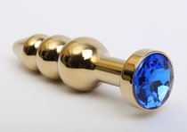 Золотистая анальная ёлочка с синим кристаллом - 11,2 см - 4sexdreaM