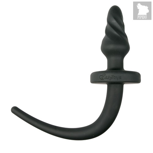 Черная витая анальная пробка Dog Tail Plug с хвостом, цвет черный - EDC Wholesale