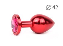 Коническая красная анальная втулка с малиновым кристаллом - 9,3 см., цвет малиновый - anal jewelry plug
