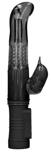 Черный вибратор-кролик Rotating Dolphin - 23 см., цвет черный - Shots Media