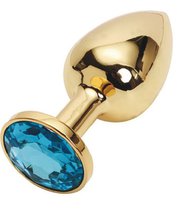 Анальная пробка Metal Gold 2,8 с кристаллом, цвет голубой - Luxurious Tail