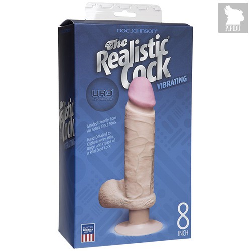 Вибромассажер-реалистик на присоске The Realistic Cock ULTRASKYN Vibrating 8”- 23,5 см - Doc Johnson