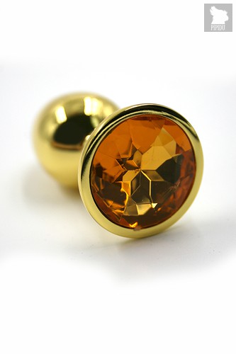 Золотистая алюминиевая анальная пробка с жёлтым кристаллом - 6 см, цвет золотой/светло-желтый - Kanikule