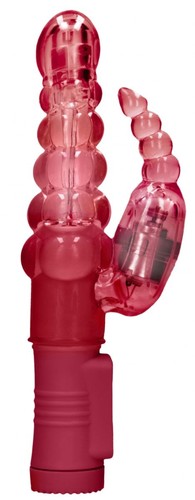 Красный вибратор-кролик Rotating Bubbles - 23,2 см., цвет красный - Shots Media