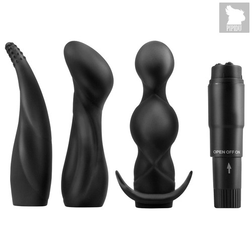 Набор Anal Adventure Kit для анального секса: вибратор и три насадки, цвет черный - Pipedream