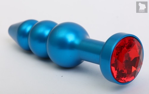 Синяя фигурная анальная пробка с красным кристаллом - 11,2 см, цвет синий - 4sexdreaM