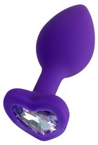 Фиолетовая анальная втулка Diamond Heart с прозрачным кристаллом - 8 см., цвет прозрачный - Toyfa