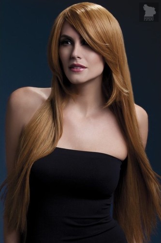 Рыжеватый парик с косой чёлкой Amber, цвет оранжевый - Fever