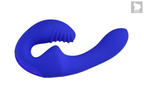 Синий безремневой страпон с пультом ДУ - 17,5 см., цвет синий - Главсексмаг