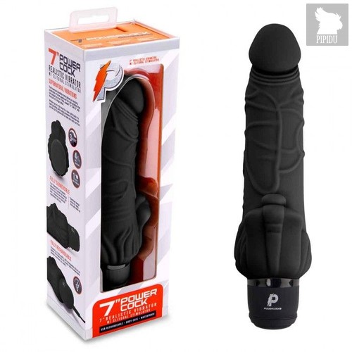 Черный вибратор-реалистик с клиторальными лепестками 7" Realistic Vibrator - 21,5 см., цвет черный - Powercocks