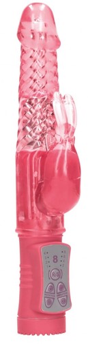 Розовый вибратор-кролик Rotating Rabbit - 23 см., цвет розовый - Shots Media