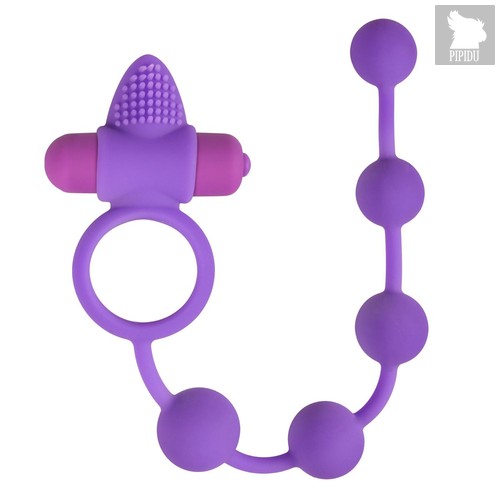 Фиолетовое эрекционное виброкольцо с анальной цепочкой Triple Pleasure, цвет фиолетовый - EDC Wholesale