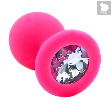 Розовая силиконовая анальная пробка с светло-фиолетовым кристаллом - 7 см, цвет розовый/светло-фиолетовый - Kanikule