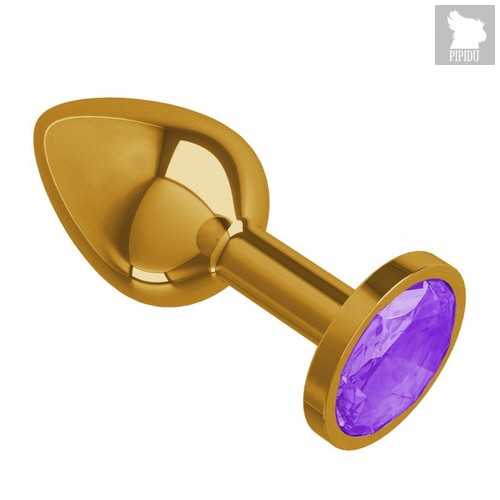 Золотистая анальная пробка с фиолетовым кристаллом - 7 см, цвет золотой/фиолетовый - МиФ