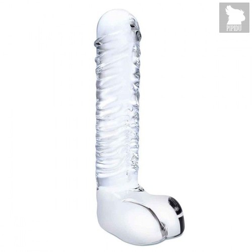 Прозрачный фаллоимитатор 8" Realistic Ribbed Glass Dildo - 20,3 см., цвет прозрачный - Gläs