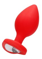 Красная анальная пробка с прозрачным стразом Extra Large Diamond Heart Butt Plug - 9,5 см., цвет красный - Shots Media