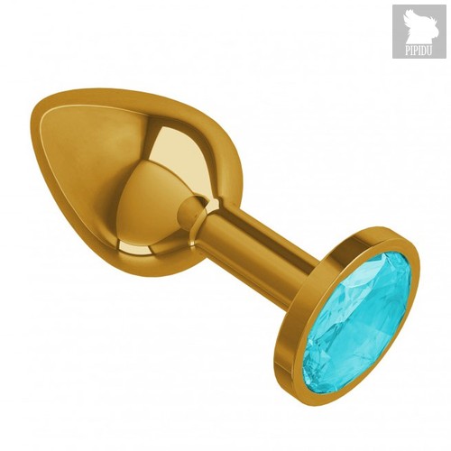 Золотистая анальная пробка с голубым кристаллом - 7 см, цвет голубой/золотой - МиФ