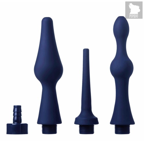 Набор из 3 универсальных насадок для анального душа Universal 3 Piece Silicone Enema Attachment Set, цвет синий - XR Brands